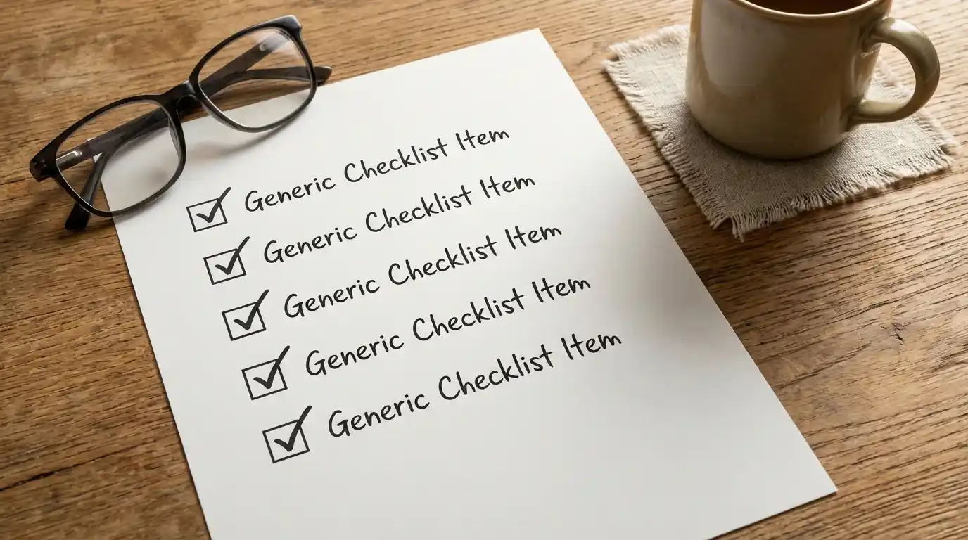 Schreibtisch mit ausgedruckter Checkliste zum Vergleich von Sportwettenanbietern
